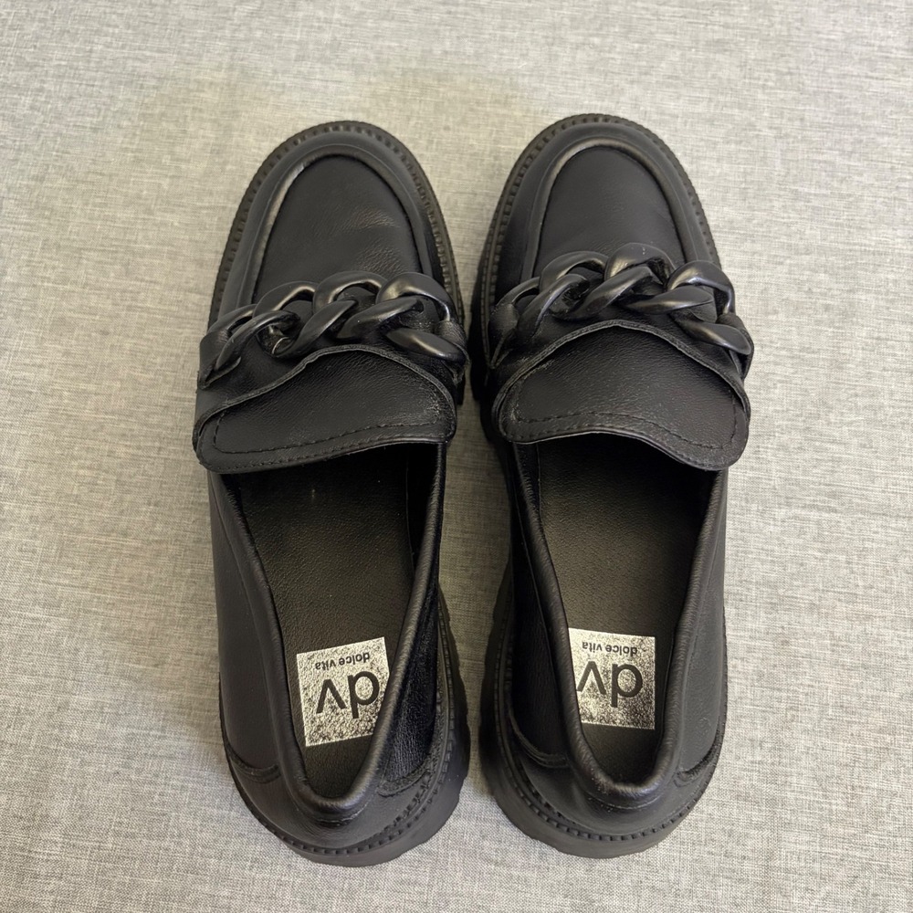 DV Dolce Vita Loafers Women 9 Black Larazzo Chunky Lug Sole Chain Detail - Picture 3 of 12